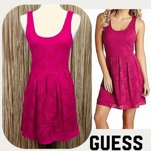 Guess Sleeveless Lace Dress Magenta Color Size S